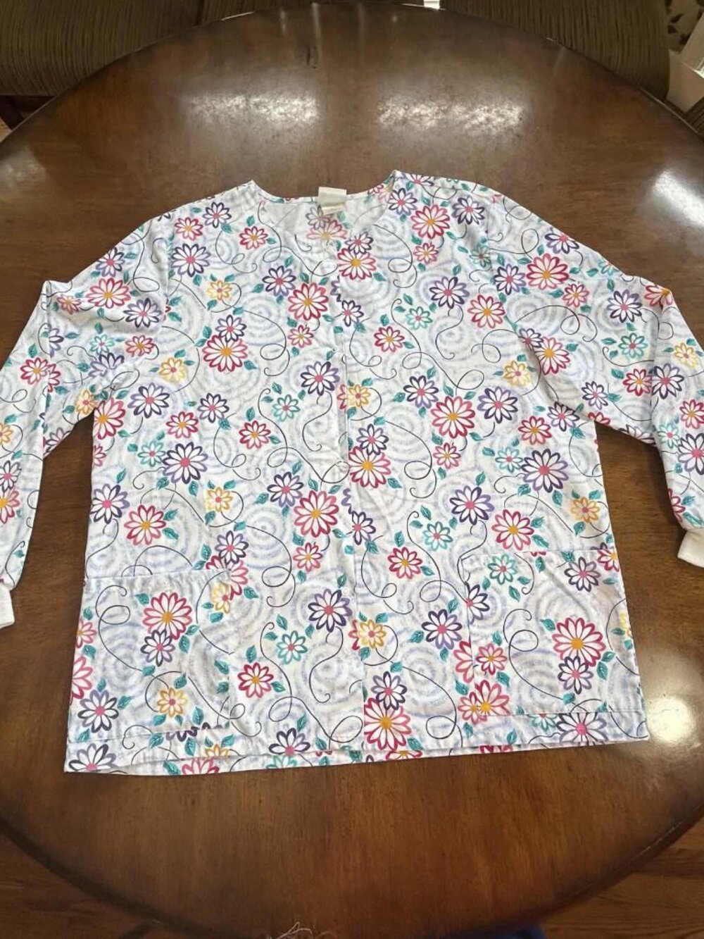 Vintage Pastel Daisy Swirl Medical Scrub Jacket 2XL